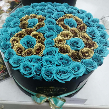  Бирюзовые розы с датой от 51 шт.