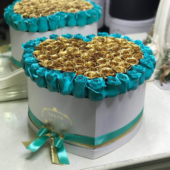 101 золотая роза с окантовкой - сердце 101 золотая роза с окантовкой - сердце