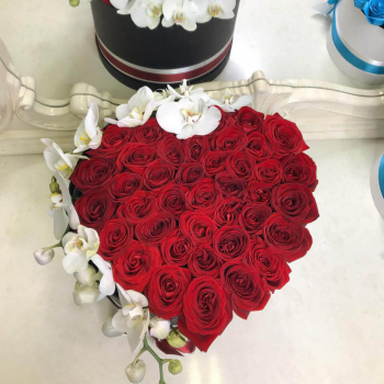 51 красная роза с орхидеей (сердце)