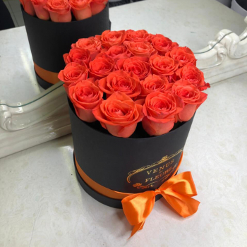 15 коралловых роз в коробке