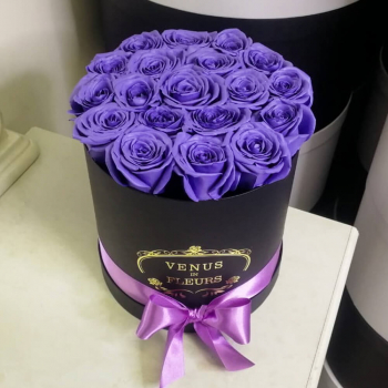 15 фиолетовых роз в коробке 15 фиолетовых роз в коробке