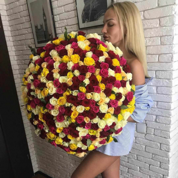 251 разноцветная роза в букете - 70 см. 251 разноцветная роза в букете - 70 см.