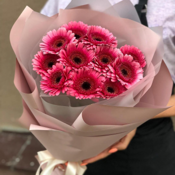 19 ярко-розовых гербер в букете