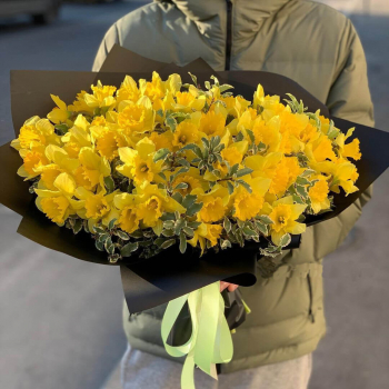 51 желтый нарцисс в букете