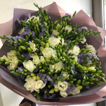 Фрезия со статицей в букете - 61 шт.