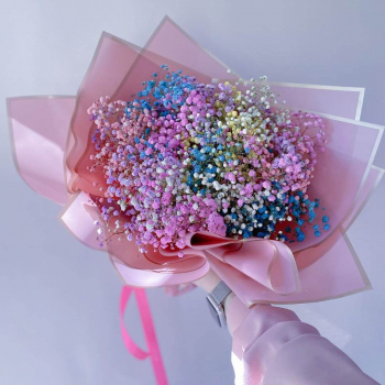 9 разноцветных гипсофил в букете