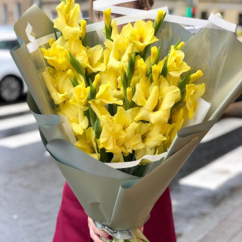 15 желтых гладиолусов в букете 15 желтых гладиолусов в букете