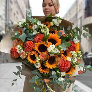 Подсолнухи с георгинами - 29 шт.