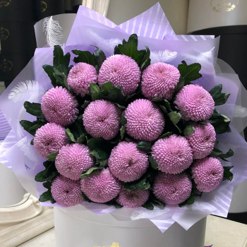 19 сиреневых хризантем в букете 19 сиреневых хризантем в букете