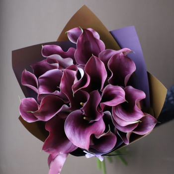 19 фиолетовых калл в букете