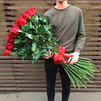 Красные розы - 120 см. от 25 шт.