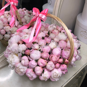 Розовые пионы в корзине - 101 шт. Розовые пионы в корзине - 101 шт.