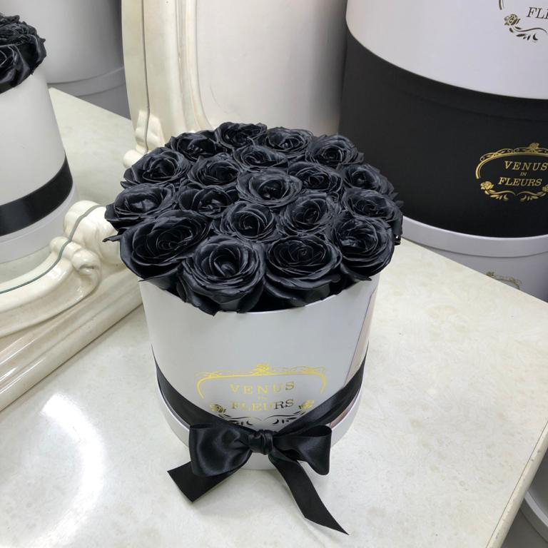 Черные розы в коробке - 21 шт
