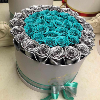 Бирюзовые розы с окантовкой от 9 шт.