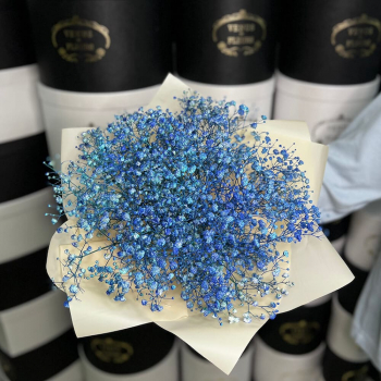 Синие гипсофилы в букете - 9 шт.