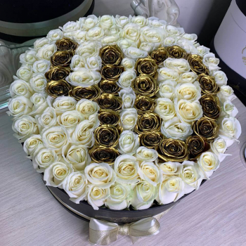 Белые розы с датой - 101 шт.