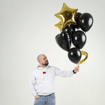 Облако черно-золотых шаров - 9 шт.