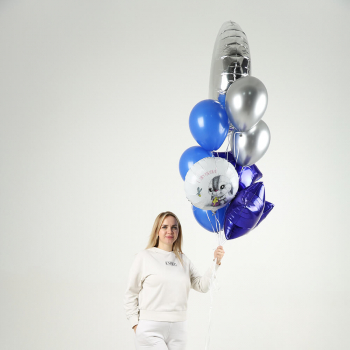 Облако сине-серебряных шаров с днем рождения - 9 шт. Облако сине-серебряных шаров с днем рождения - 9 шт.