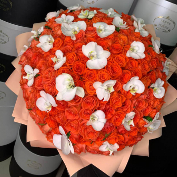 Коралловые розы с орхидеями - 201 шт.