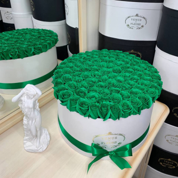 101 зеленая роза в коробке